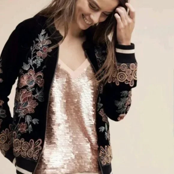 Anthropologie Black Floral Embroidered Jacket - Picture 13 of 13